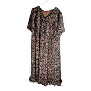 Woman Within Blue/Green/Tan Floral Tiered Boho Dress